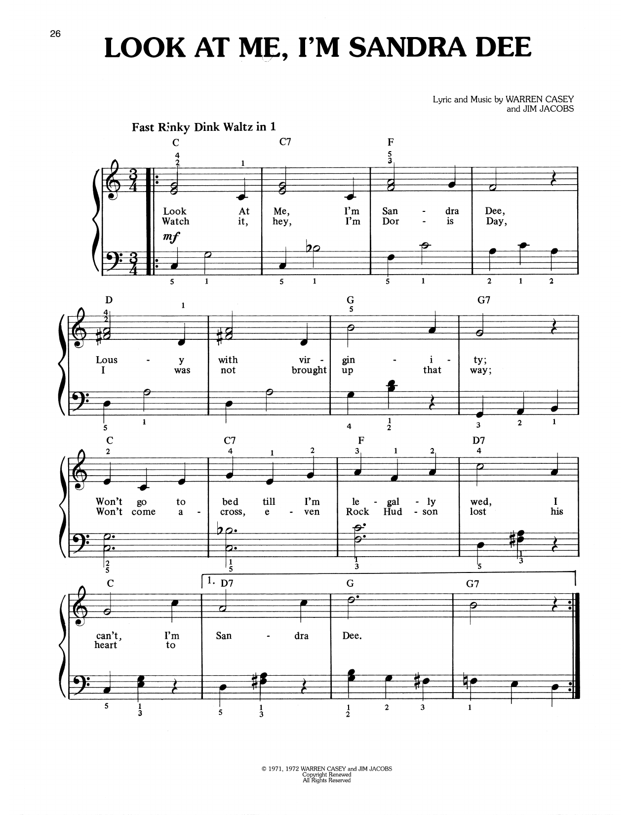 Download Warren Casey & Jim Jacobs Look At Me, I'm Sandra Dee (from Grease) Sheet Music and learn how to play Easy Piano PDF digital score in minutes