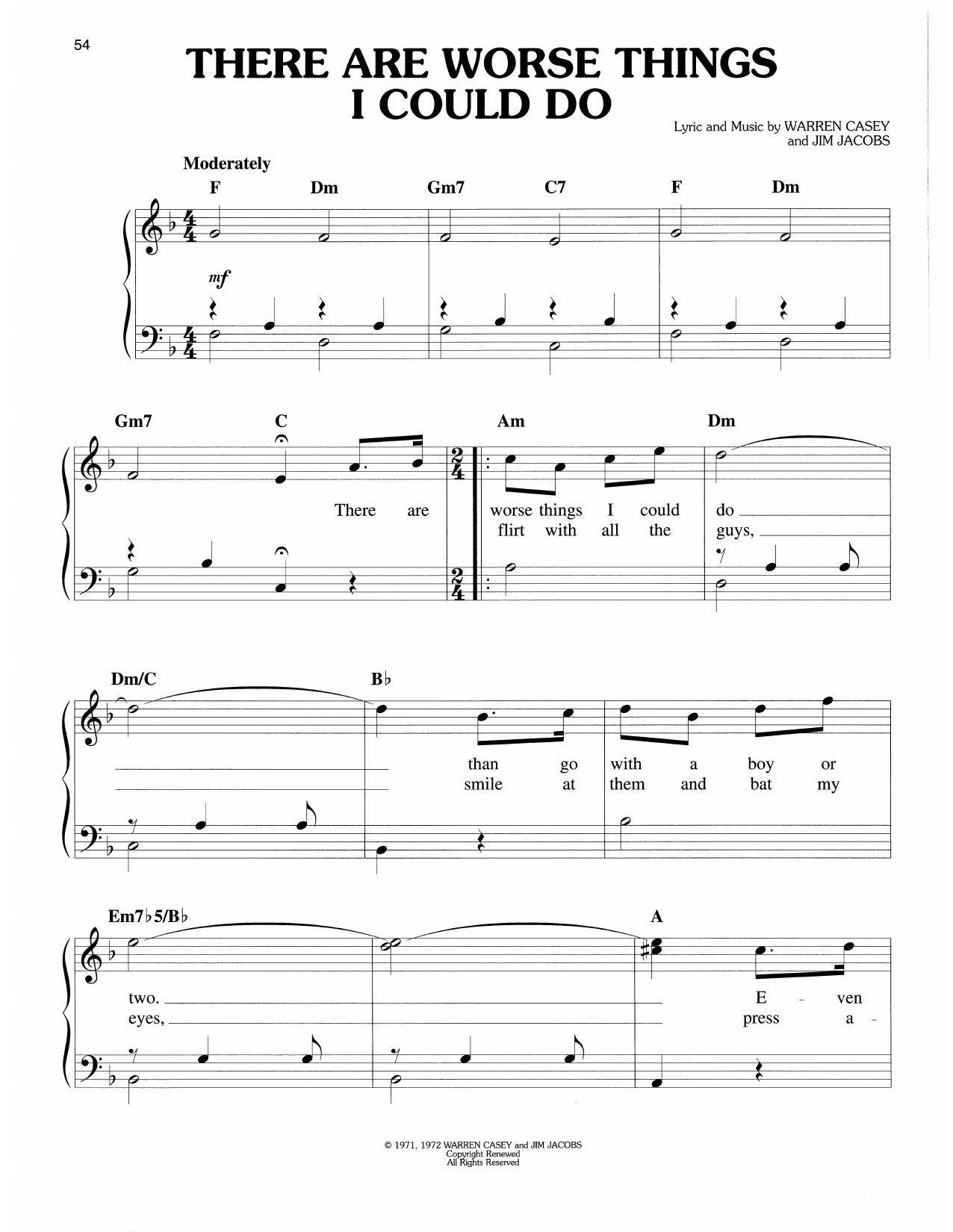 Download Warren Casey & Jim Jacobs There Are Worse Things I Could Do (from Grease) Sheet Music and learn how to play Easy Piano PDF digital score in minutes