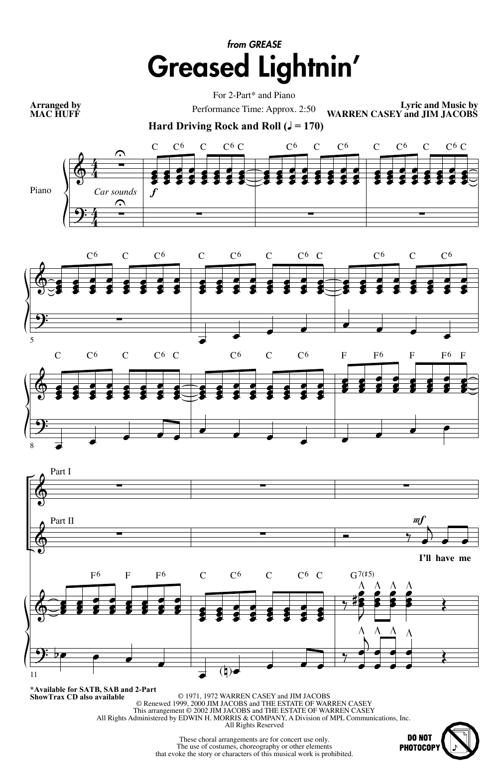 Download Warren Casey and Jim Jacobs Greased Lightnin' (from Grease) (arr. Mac Huff) Sheet Music and learn how to play 2-Part Choir PDF digital score in minutes