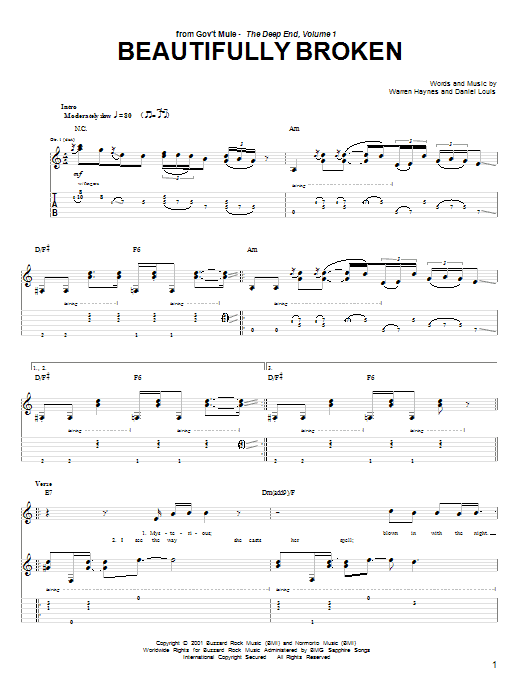 Download Warren Haynes Beautifully Broken Sheet Music and learn how to play Guitar Tab PDF digital score in minutes