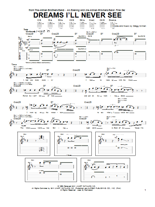 Download Warren Haynes Dreams I'll Never See Sheet Music and learn how to play Guitar Tab PDF digital score in minutes