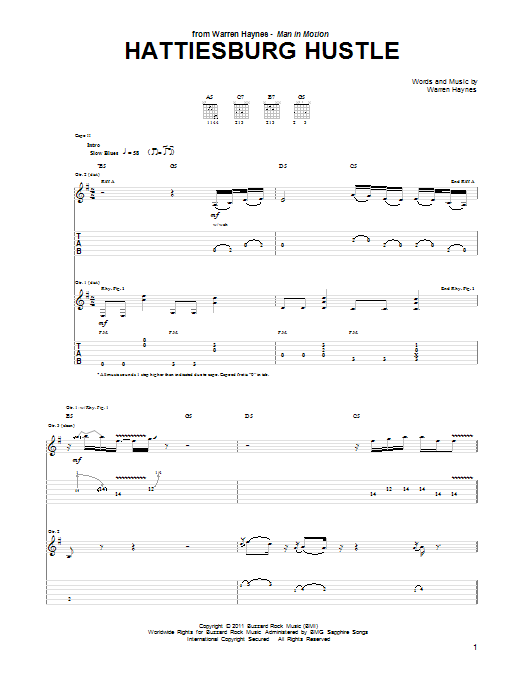 Download Warren Haynes Hattiesburg Hustle Sheet Music and learn how to play Guitar Tab PDF digital score in minutes