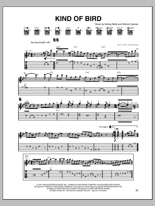 Download Warren Haynes Kind Of Bird Sheet Music and learn how to play Guitar Tab PDF digital score in minutes