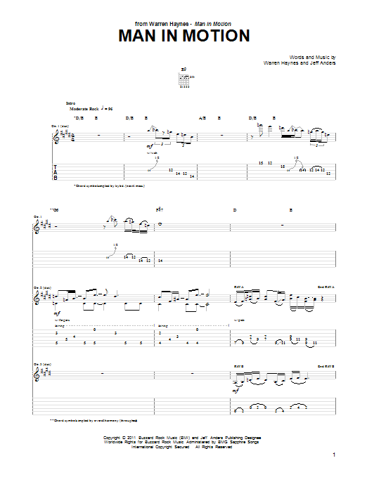 Download Warren Haynes Man In Motion Sheet Music and learn how to play Guitar Tab PDF digital score in minutes