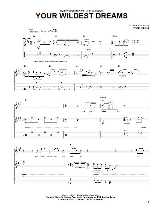 Download Warren Haynes Your Wildest Dream Sheet Music and learn how to play Guitar Tab PDF digital score in minutes