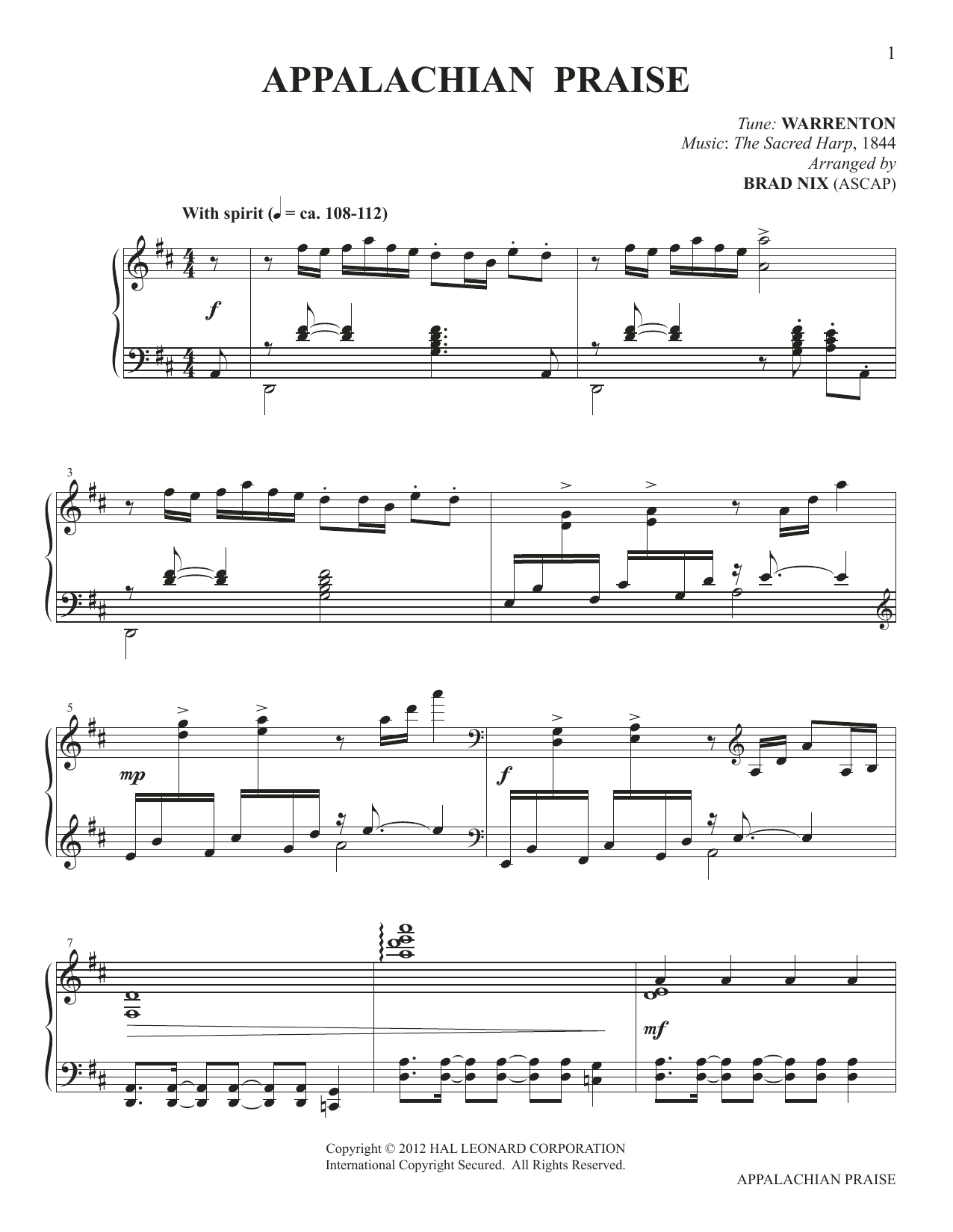 Download Warrenton from Sacred Harp Appalachian Praise (arr. Brad Nix) Sheet Music and learn how to play Piano Solo PDF digital score in minutes