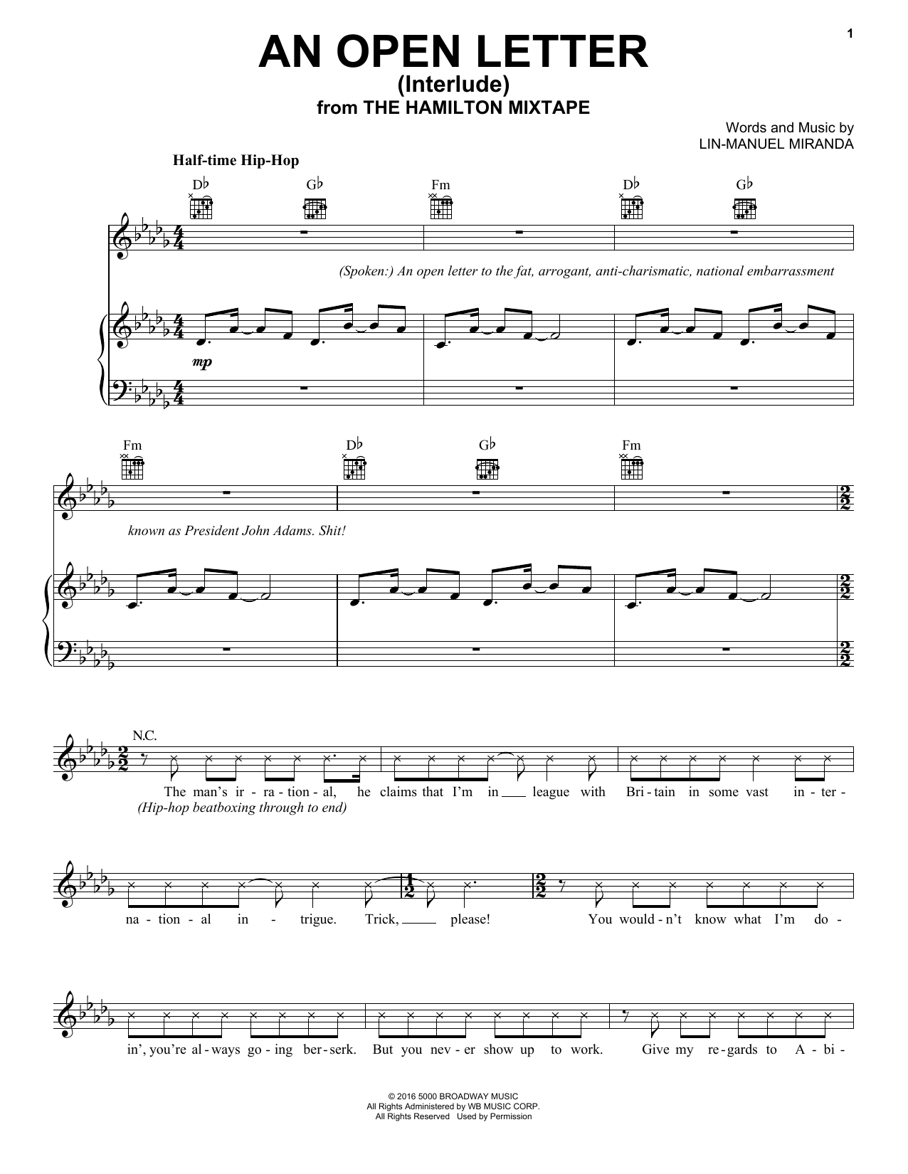Download Lin-Manuel Miranda An Open Letter (Interlude) Sheet Music and learn how to play Piano, Vocal & Guitar (Right-Hand Melody) PDF digital score in minutes