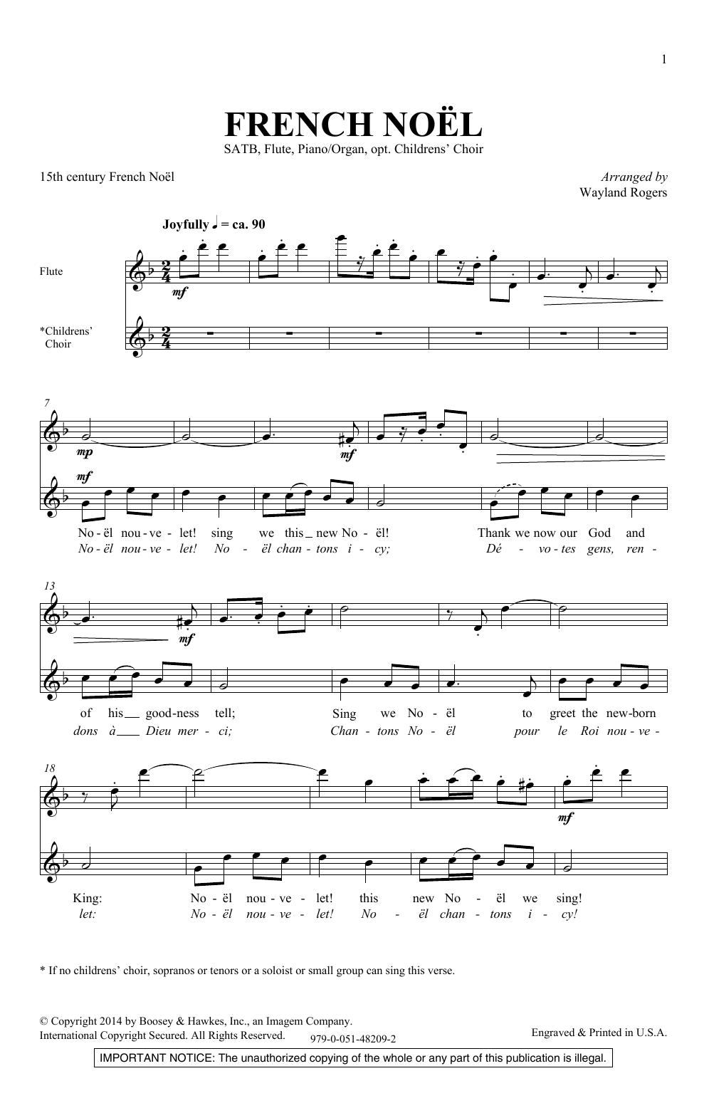 Download Wayland Rogers French Noel Sheet Music and learn how to play SATB Choir PDF digital score in minutes
