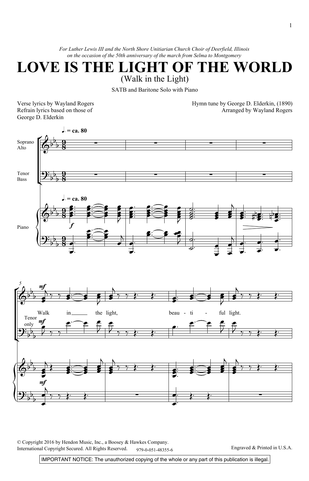Download Wayland Rogers Love Is The Light Of The World Sheet Music and learn how to play SATB PDF digital score in minutes
