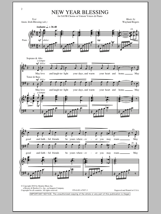 Download Wayland Rogers New Year Blessing Sheet Music and learn how to play SATB PDF digital score in minutes