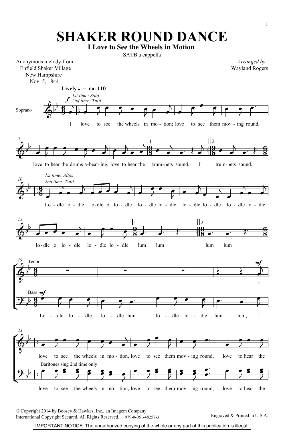 Download Wayland Rogers Shaker Round Dance Sheet Music and learn how to play SATB Choir PDF digital score in minutes