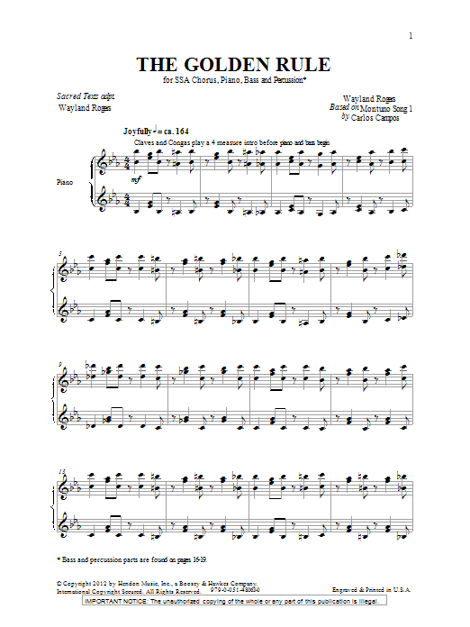 Download Wayland Rogers The Golden Rule Sheet Music and learn how to play SSA PDF digital score in minutes