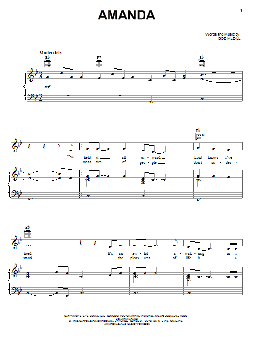 Download Waylon Jennings Amanda Sheet Music and learn how to play Lyrics & Chords PDF digital score in minutes