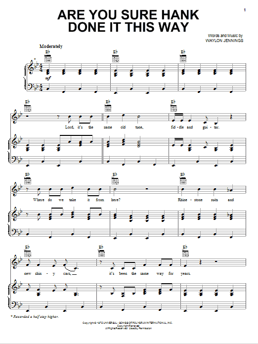 Download Waylon Jennings Are You Sure Hank Done It This Way Sheet Music and learn how to play Real Book – Melody, Lyrics & Chords PDF digital score in minutes