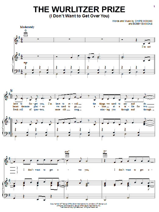 Download Waylon Jennings Wurlitzer Prize (I Don't Want To Get Over You) Sheet Music and learn how to play Piano, Vocal & Guitar (Right-Hand Melody) PDF digital score in minutes