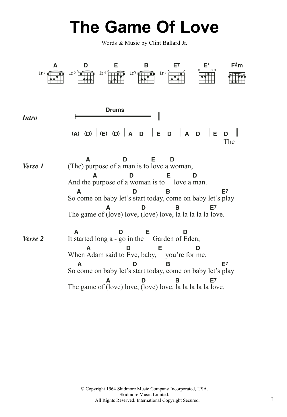 Download Wayne Fontana & The Mindbenders The Game Of Love Sheet Music and learn how to play Lyrics & Chords PDF digital score in minutes