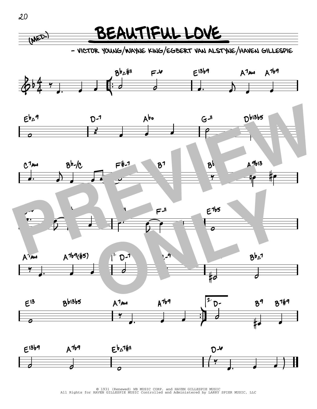 Download Wayne King Beautiful Love (arr. David Hazeltine) Sheet Music and learn how to play Real Book – Enhanced Chords PDF digital score in minutes