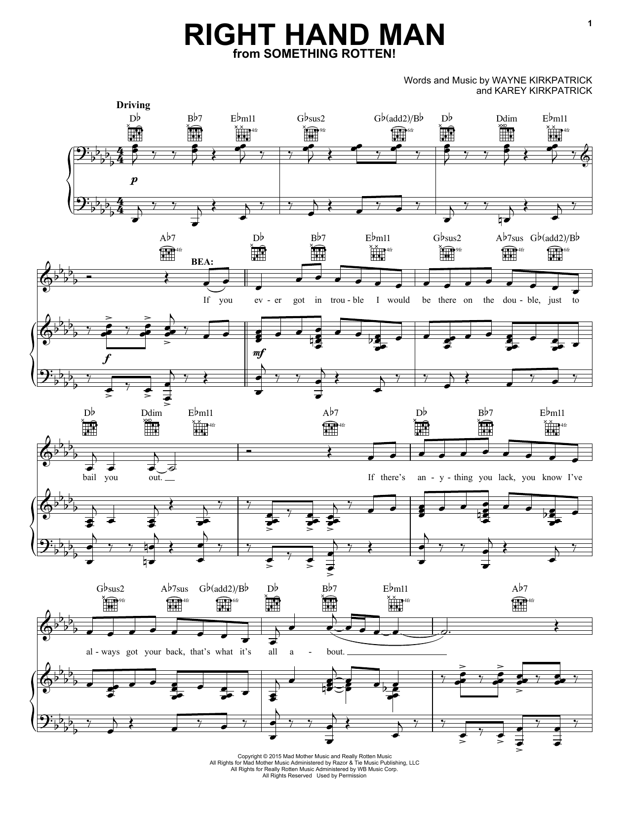 Download Wayne Kirkpatrick Right Hand Man Sheet Music and learn how to play Piano, Vocal & Guitar (Right-Hand Melody) PDF digital score in minutes