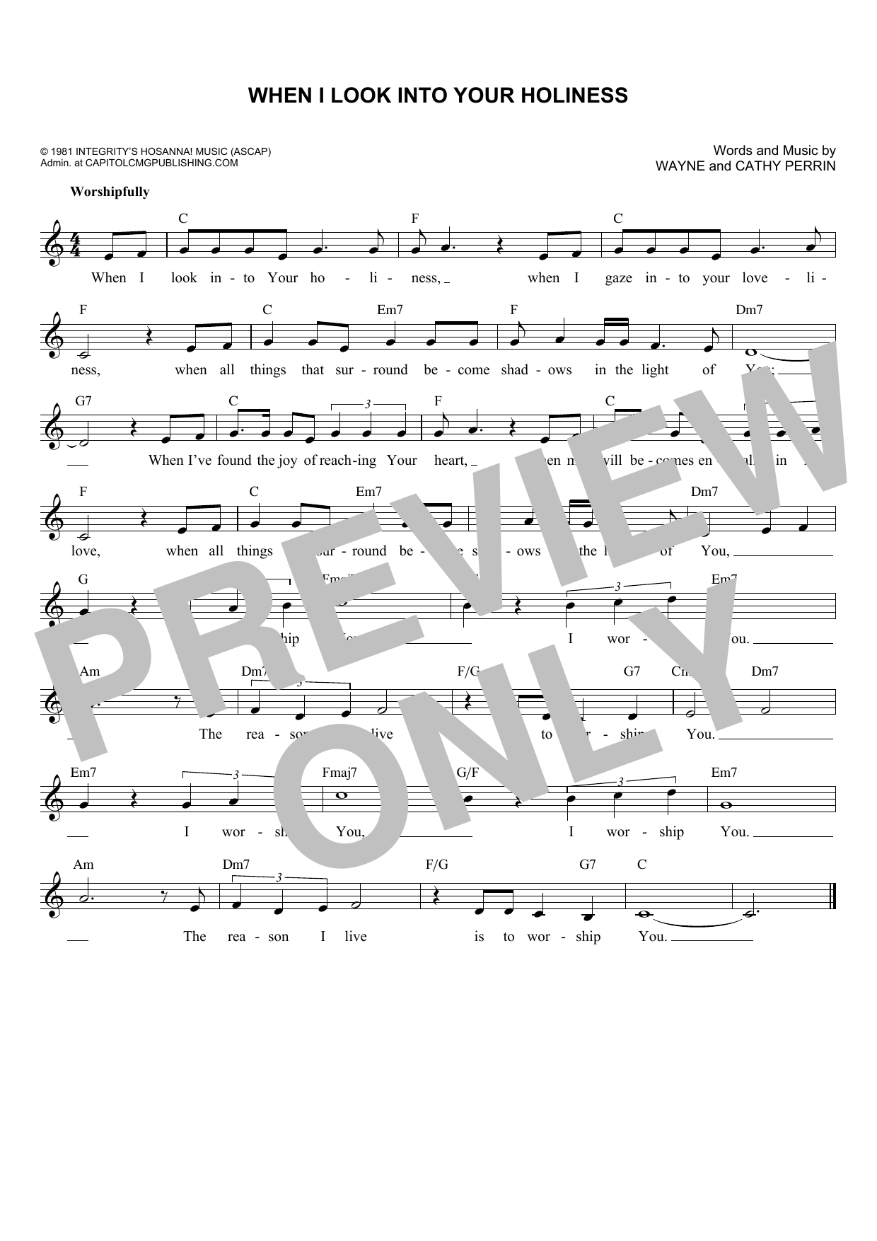 Download Wayne Perrin When I Look Into Your Holiness Sheet Music and learn how to play Melody Line, Lyrics & Chords PDF digital score in minutes