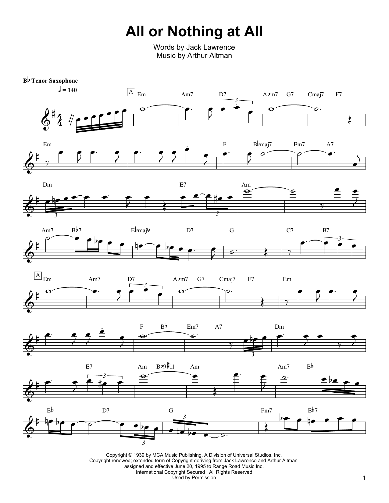 Download Wayne Shorter All Or Nothing At All Sheet Music and learn how to play TSXTRN PDF digital score in minutes