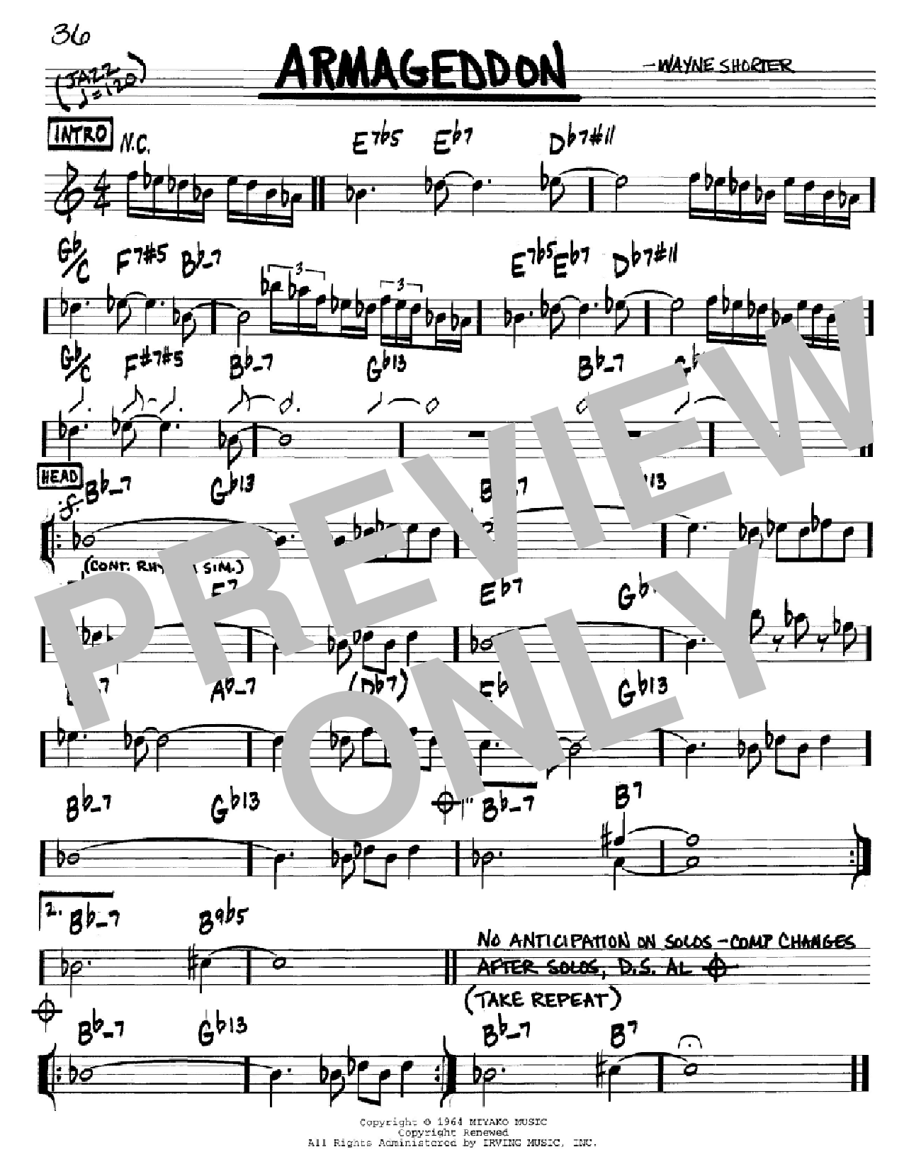 Download Wayne Shorter Armageddon Sheet Music and learn how to play Real Book - Melody & Chords - Bass Clef Instruments PDF digital score in minutes