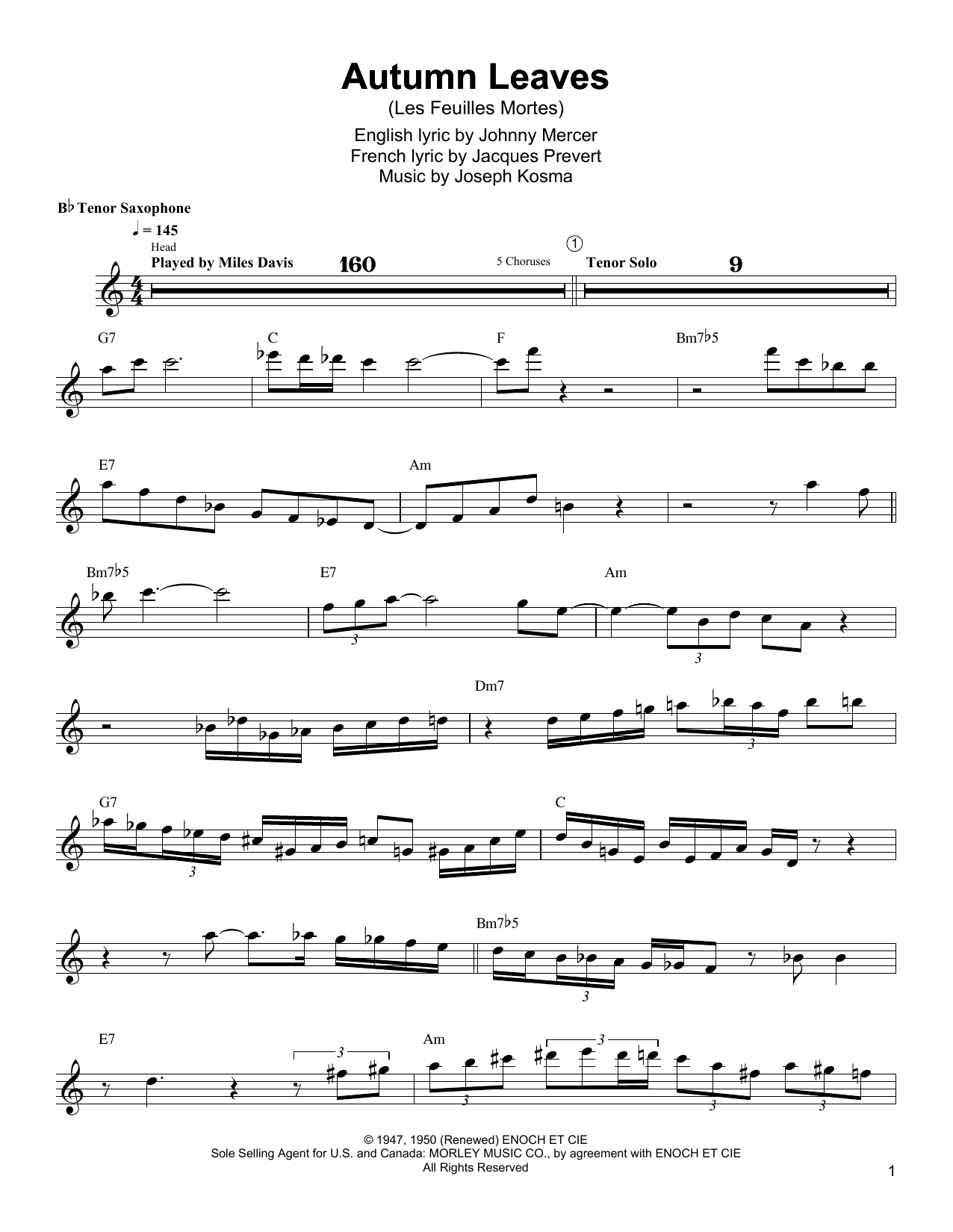 Download Wayne Shorter Autumn Leaves Sheet Music and learn how to play TSXTRN PDF digital score in minutes