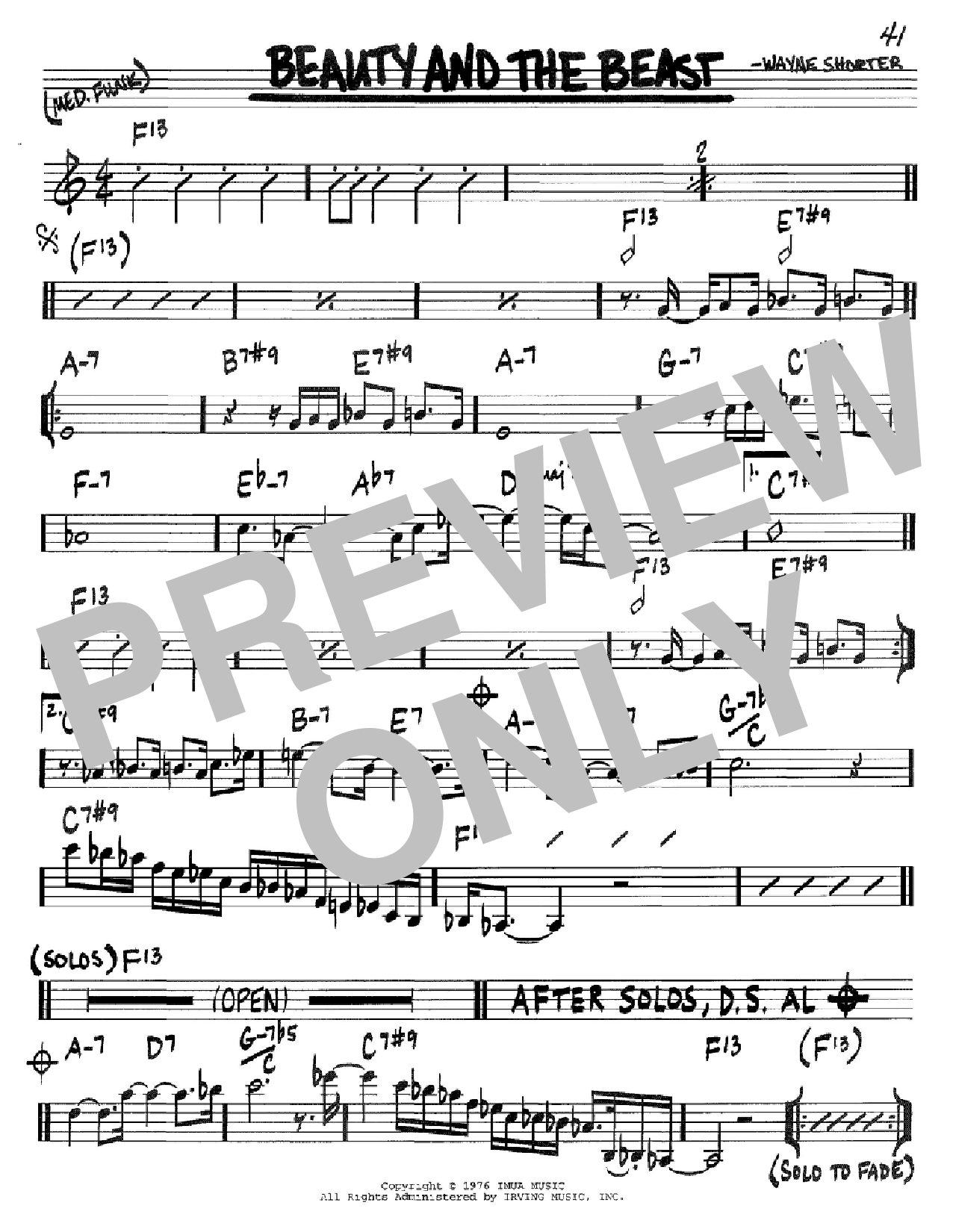 Download Wayne Shorter Beauty And The Beast Sheet Music and learn how to play Real Book - Melody & Chords - Bb Instruments PDF digital score in minutes