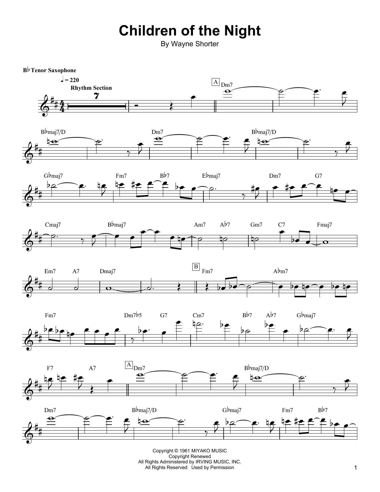 Download Wayne Shorter Children Of The Night Sheet Music and learn how to play TSXTRN PDF digital score in minutes