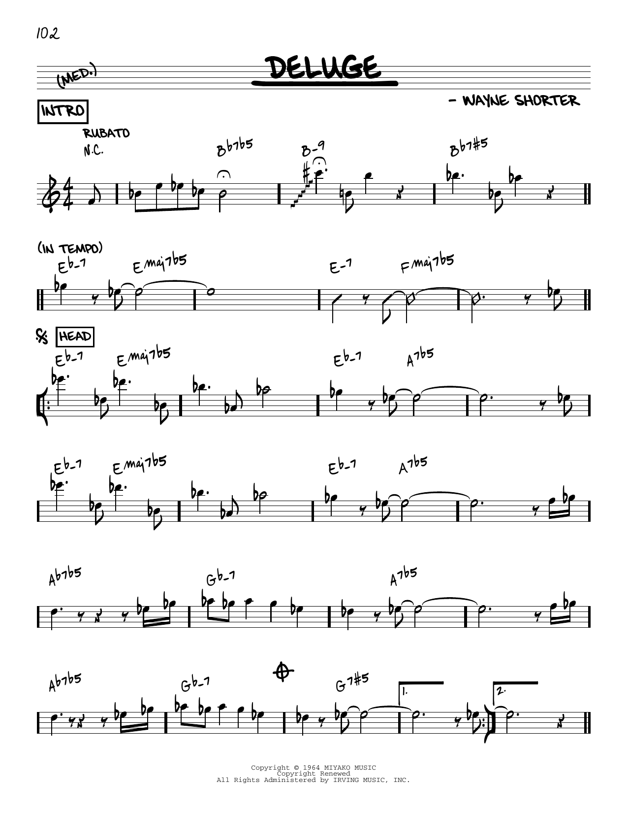 Download Wayne Shorter Deluge [Reharmonized version] (arr. Jack Grassel) Sheet Music and learn how to play Real Book – Melody & Chords PDF digital score in minutes