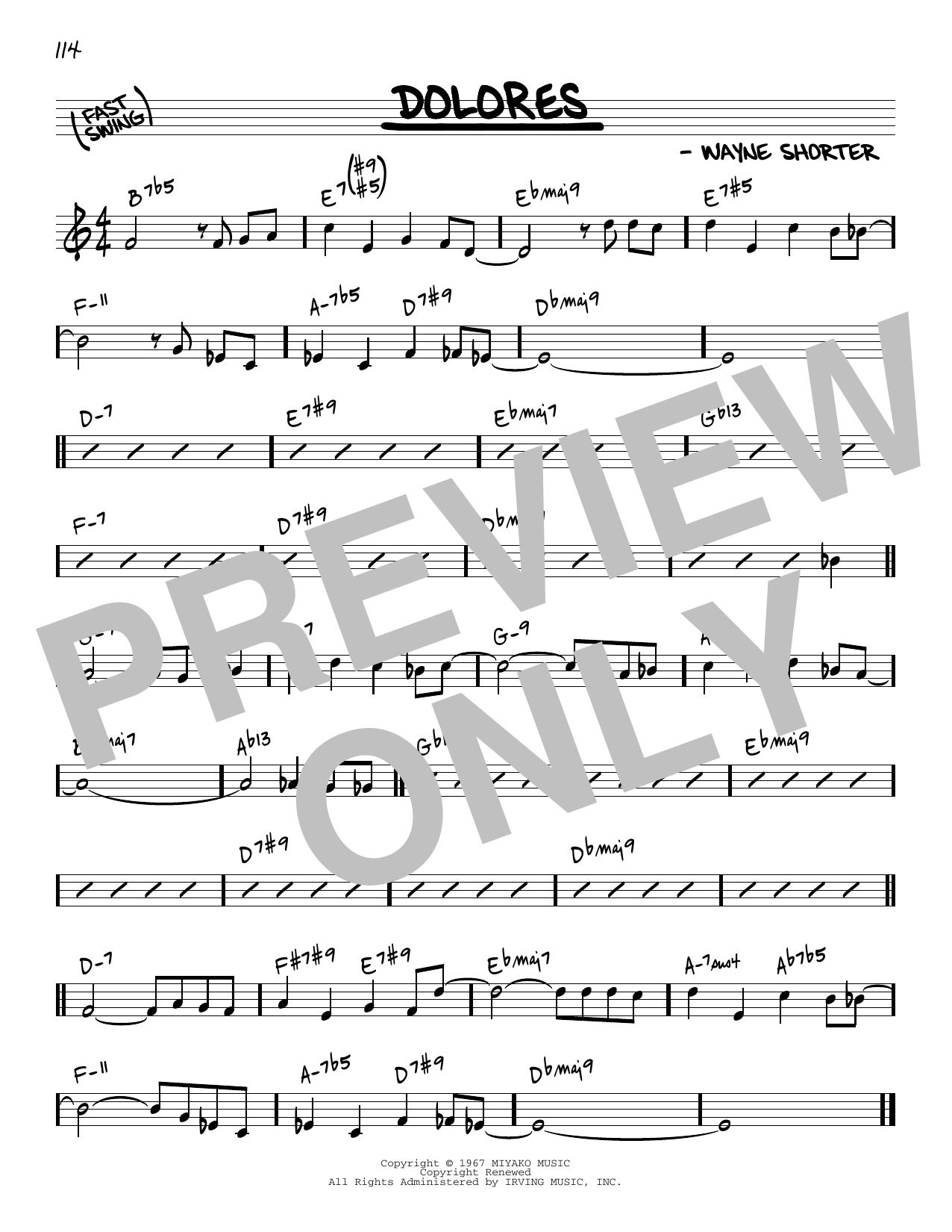 Download Wayne Shorter Dolores [Reharmonized version] (arr. Jack Grassel) Sheet Music and learn how to play Real Book – Melody & Chords PDF digital score in minutes