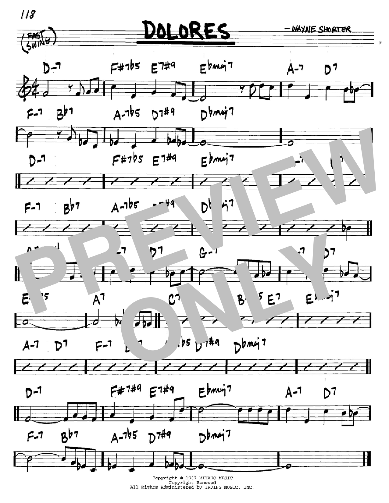 Download Wayne Shorter Dolores Sheet Music and learn how to play Real Book - Melody & Chords - Bb Instruments PDF digital score in minutes