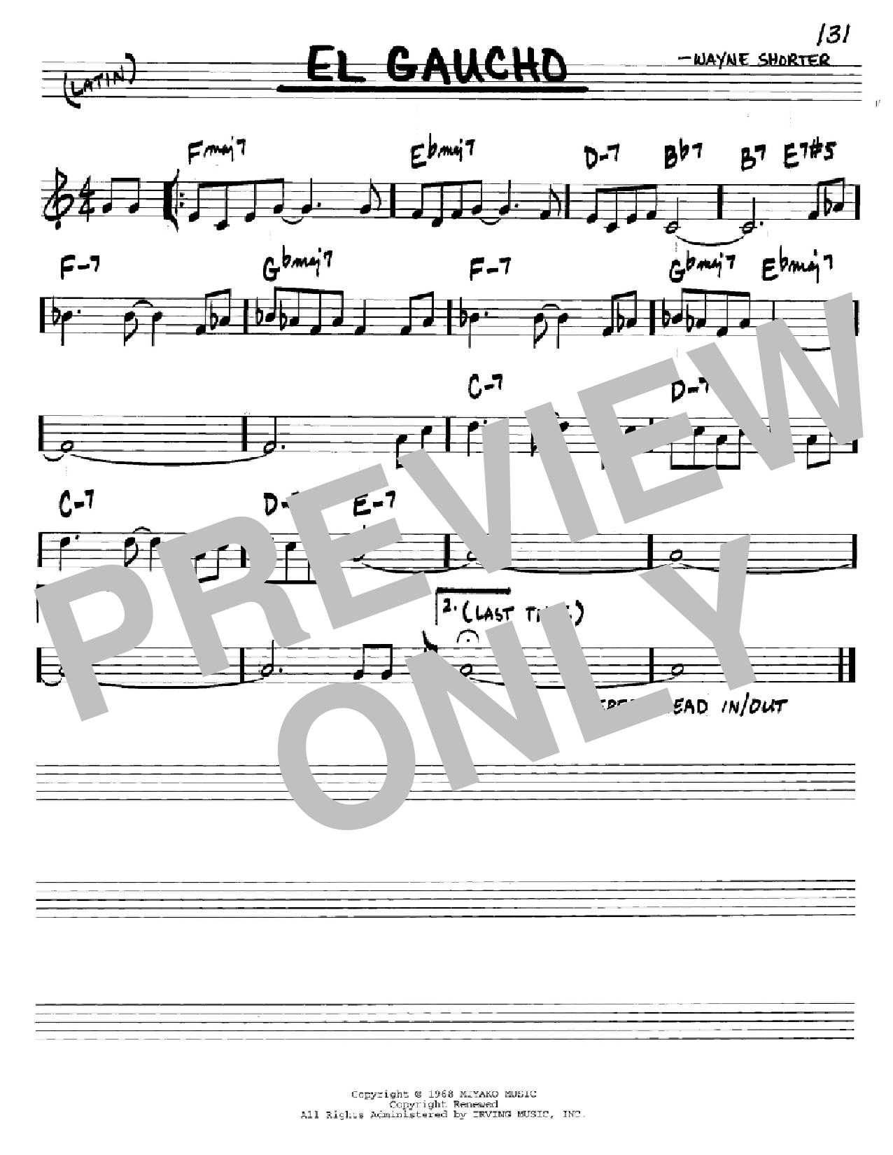 Download Wayne Shorter El Gaucho Sheet Music and learn how to play Real Book - Melody & Chords - C Instruments PDF digital score in minutes