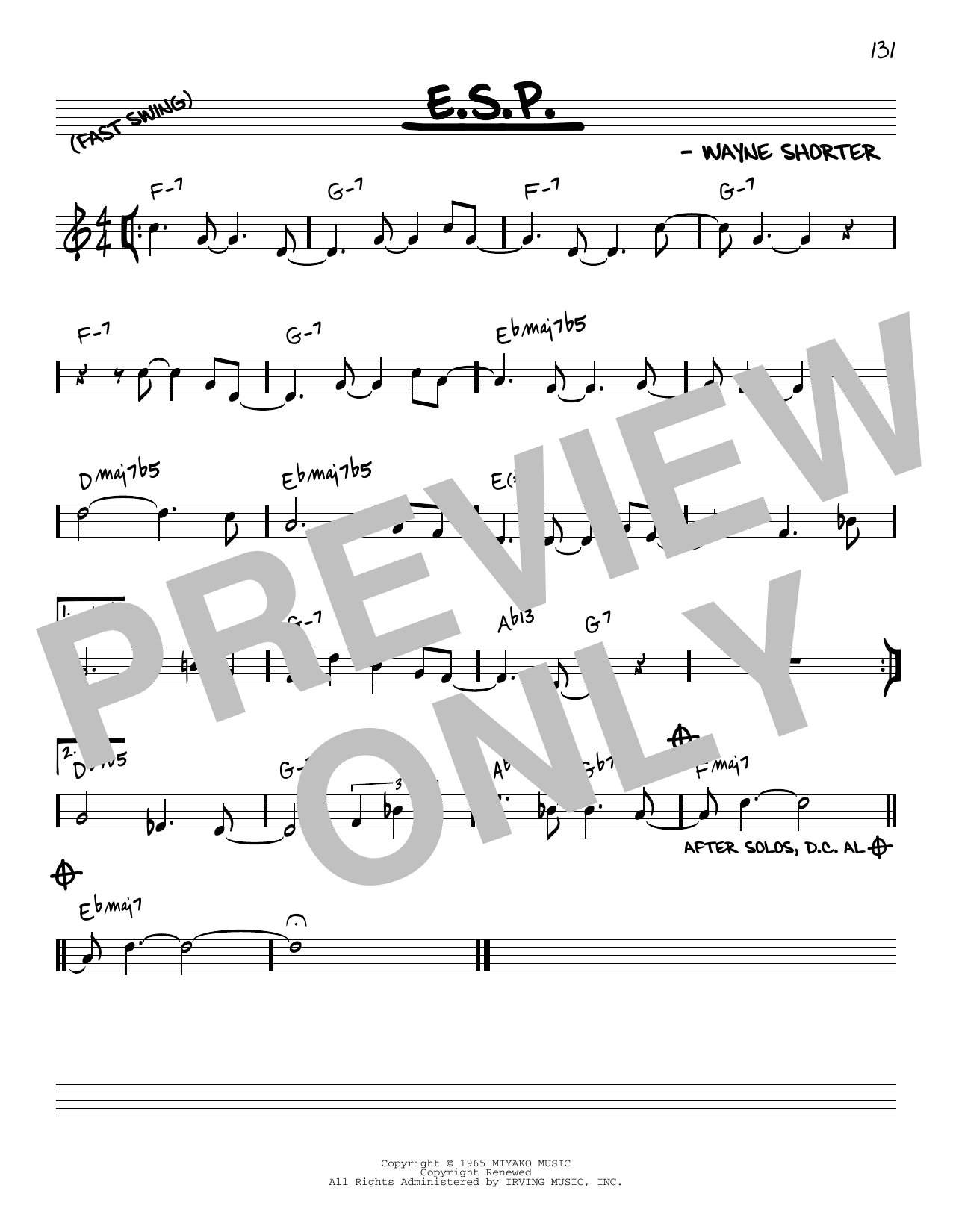 Download Wayne Shorter E.S.P. [Reharmonized version] (arr. Jack Grassel) Sheet Music and learn how to play Real Book – Melody & Chords PDF digital score in minutes