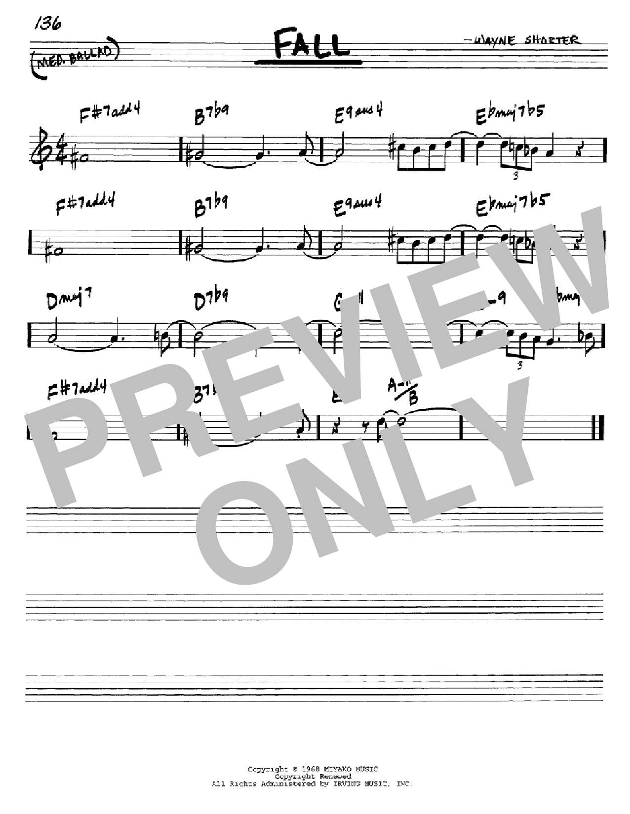 Download Wayne Shorter Fall Sheet Music and learn how to play Real Book - Melody & Chords - Bass Clef Instruments PDF digital score in minutes