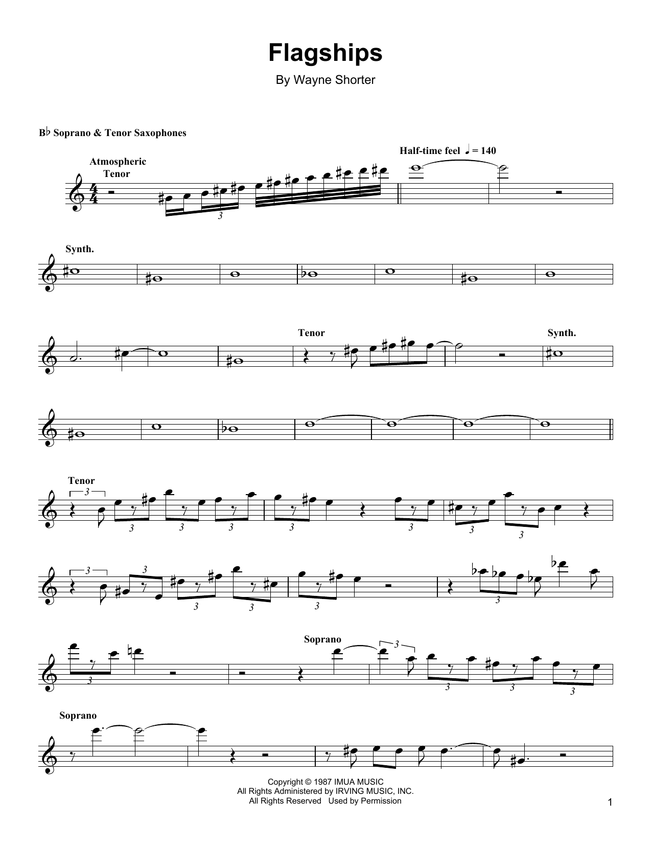 Download Wayne Shorter Flagships Sheet Music and learn how to play SSXTRN PDF digital score in minutes