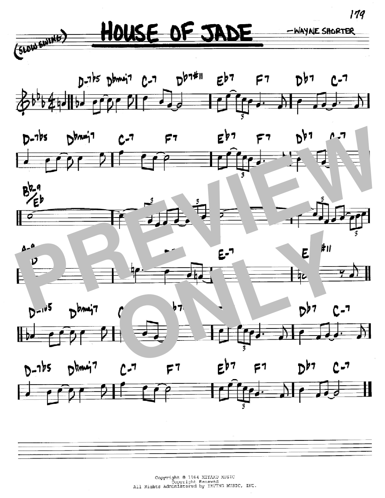 Download Wayne Shorter House Of Jade Sheet Music and learn how to play Real Book - Melody & Chords - Bb Instruments PDF digital score in minutes