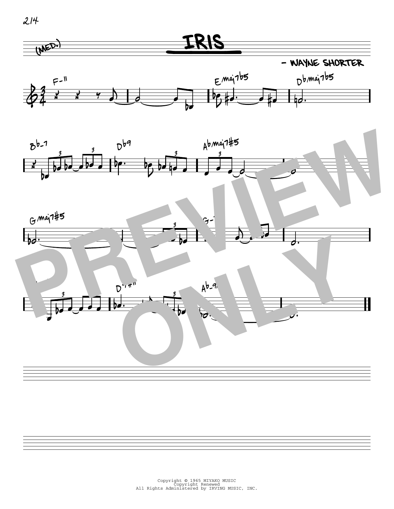 Download Wayne Shorter Iris [Reharmonized version] (arr. Jack Grassel) Sheet Music and learn how to play Real Book – Melody & Chords PDF digital score in minutes