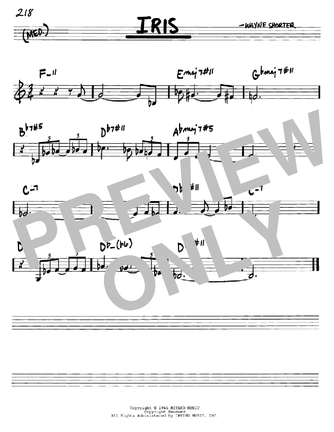 Download Wayne Shorter Iris Sheet Music and learn how to play Real Book - Melody & Chords - Bb Instruments PDF digital score in minutes