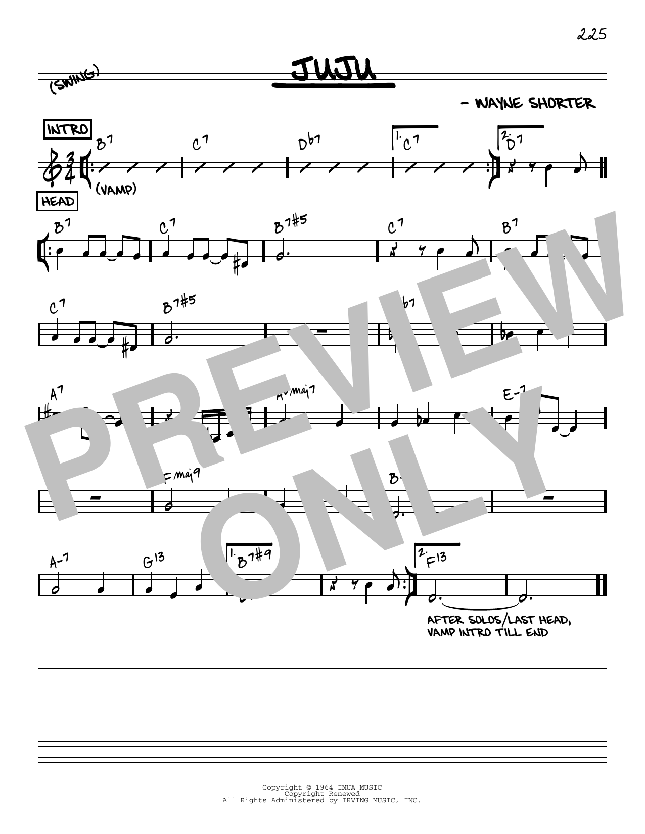Download Wayne Shorter Juju [Reharmonized version] (arr. Jack Grassel) Sheet Music and learn how to play Real Book – Melody & Chords PDF digital score in minutes