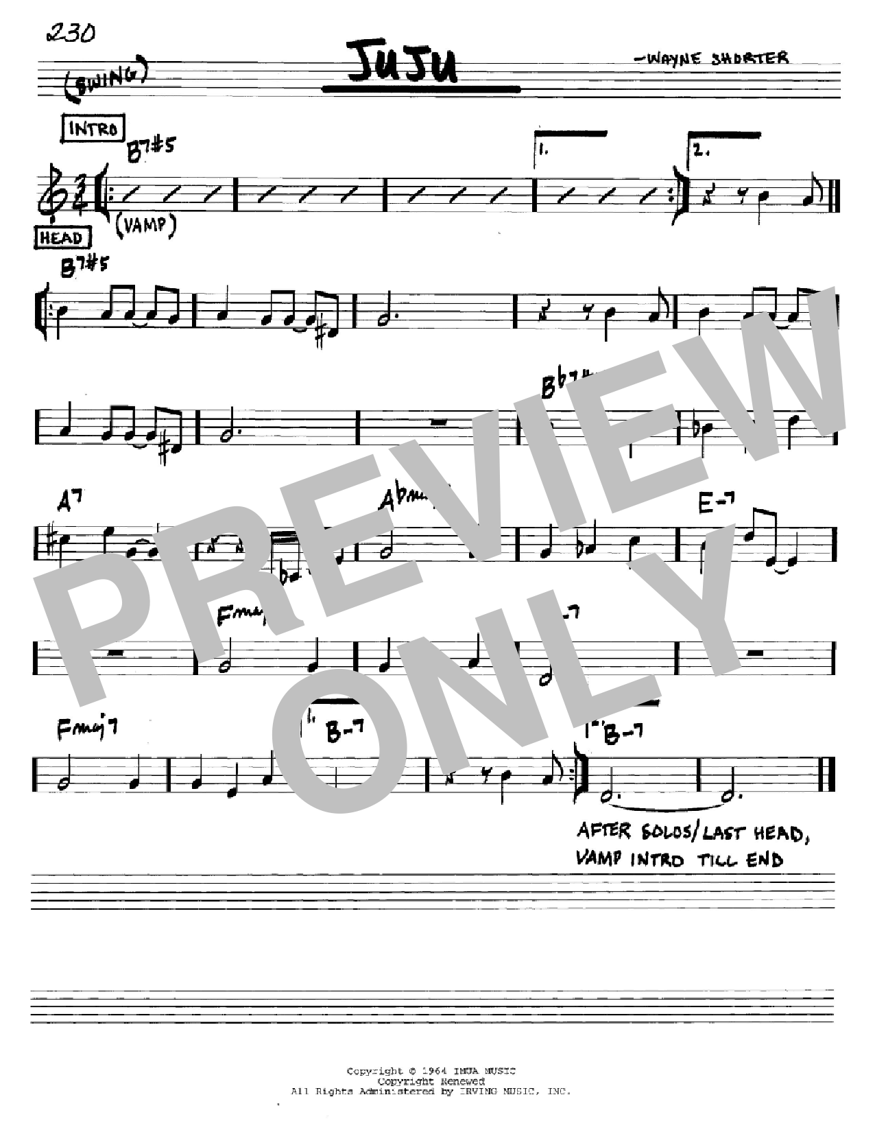 Download Wayne Shorter Juju Sheet Music and learn how to play TSXTRN PDF digital score in minutes