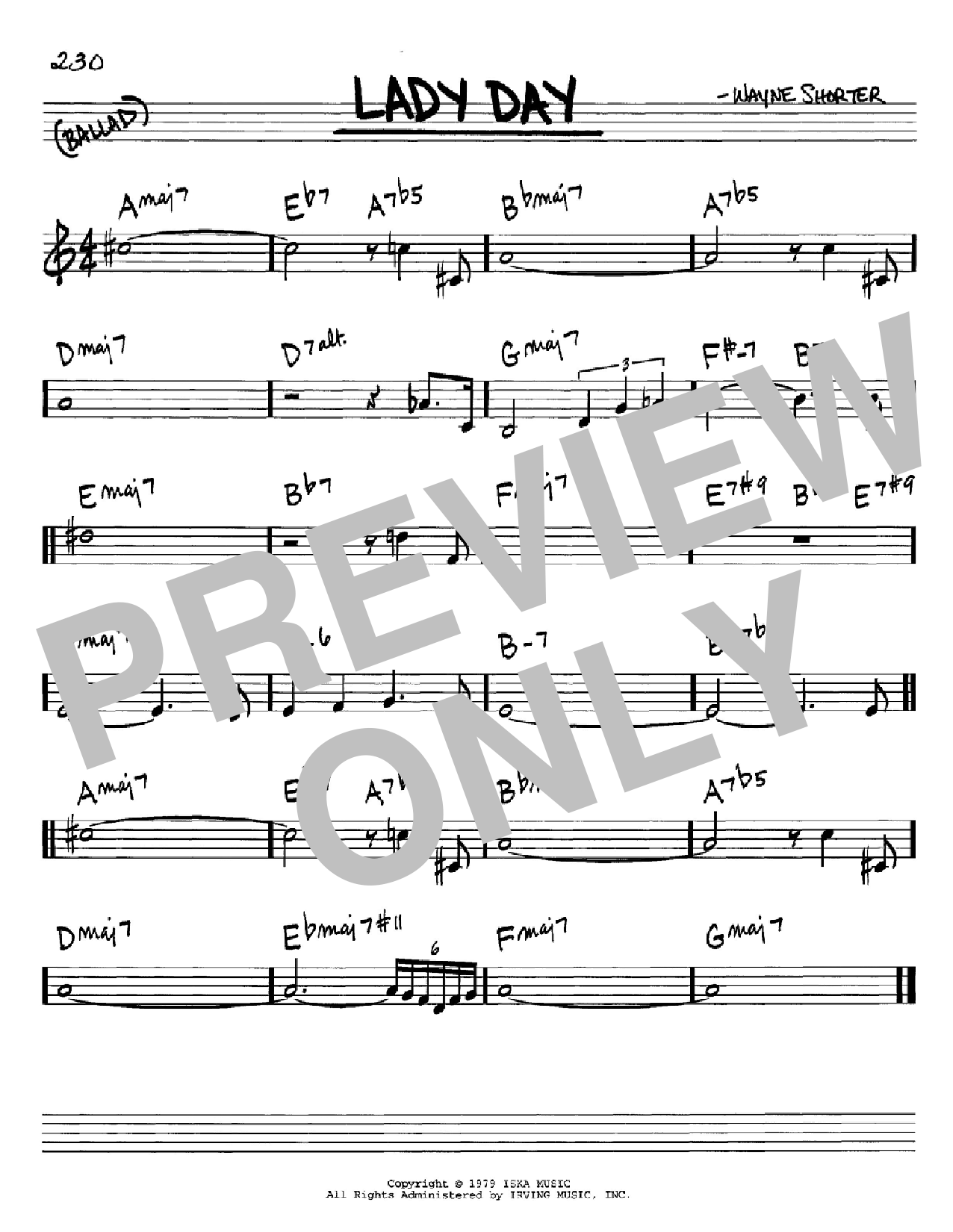 Download Wayne Shorter Lady Day Sheet Music and learn how to play Real Book - Melody & Chords - C Instruments PDF digital score in minutes
