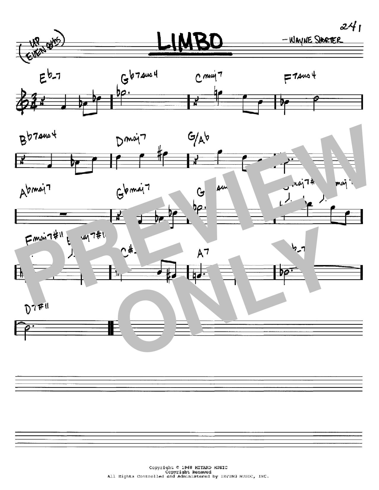 Download Wayne Shorter Limbo Sheet Music and learn how to play Real Book - Melody & Chords - C Instruments PDF digital score in minutes