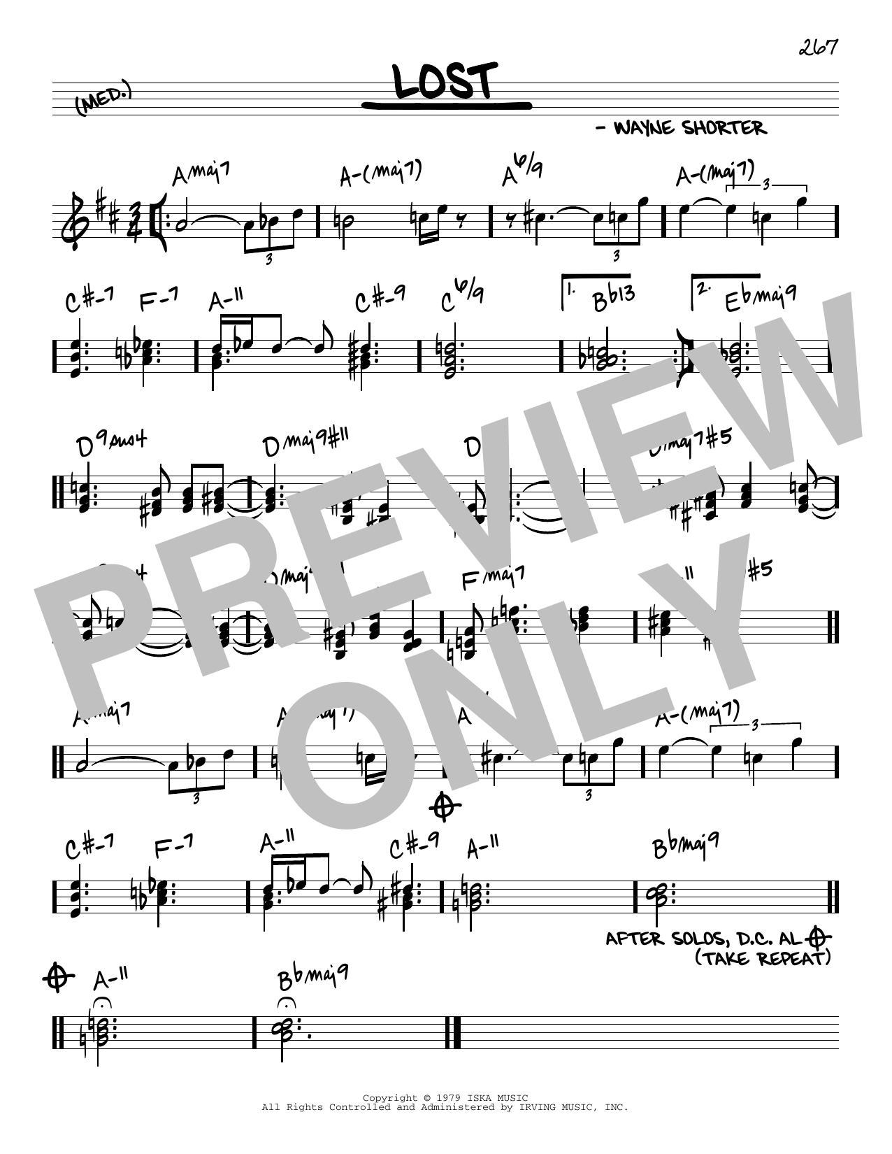 Download Wayne Shorter Lost Sheet Music and learn how to play Real Book – Melody & Chords PDF digital score in minutes