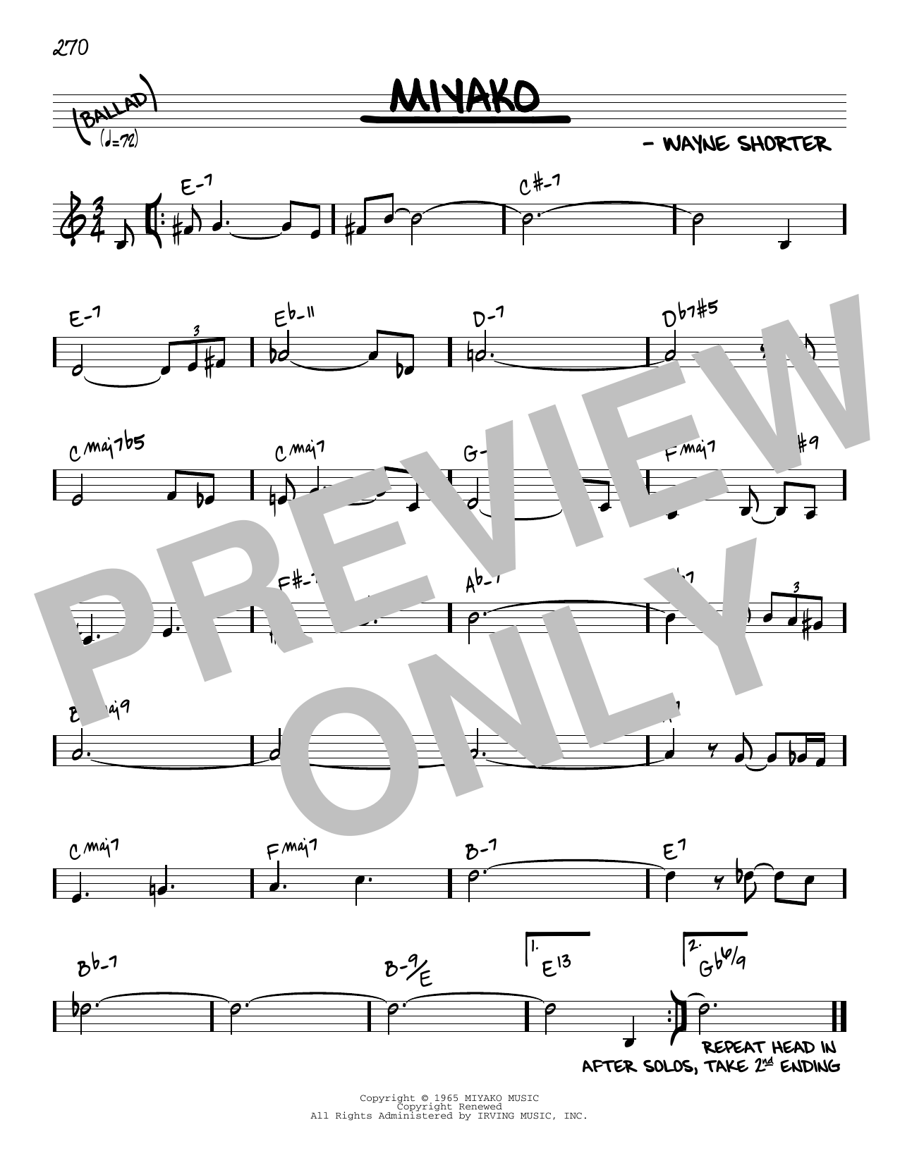 Download Wayne Shorter Miyako [Reharmonized version] (arr. Jack Grassel) Sheet Music and learn how to play Real Book – Melody & Chords PDF digital score in minutes