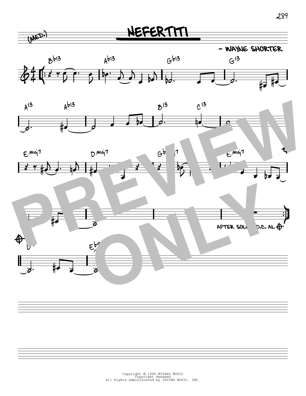 Download Wayne Shorter Nefertiti [Reharmonized version] (arr. Jack Grassel) Sheet Music and learn how to play Real Book – Melody & Chords PDF digital score in minutes