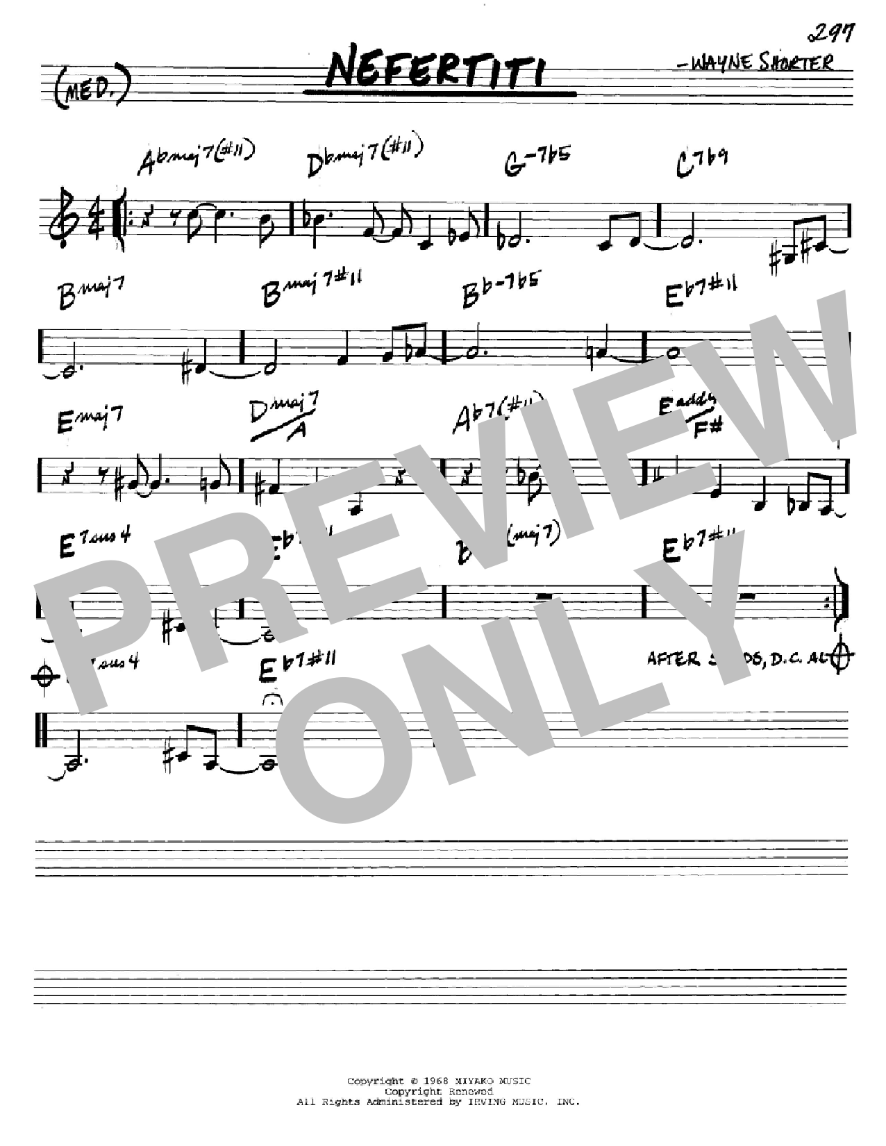 Download Wayne Shorter Nefertiti Sheet Music and learn how to play Real Book - Melody & Chords - Bass Clef Instruments PDF digital score in minutes