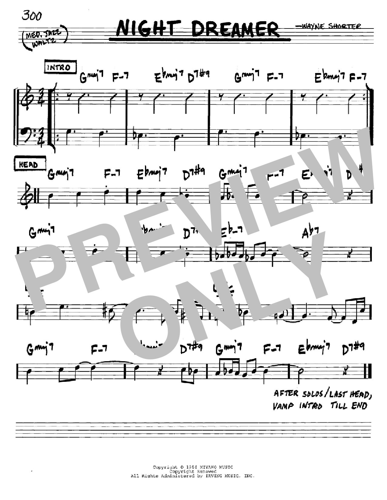 Download Wayne Shorter Night Dreamer Sheet Music and learn how to play Real Book - Melody & Chords - Bb Instruments PDF digital score in minutes
