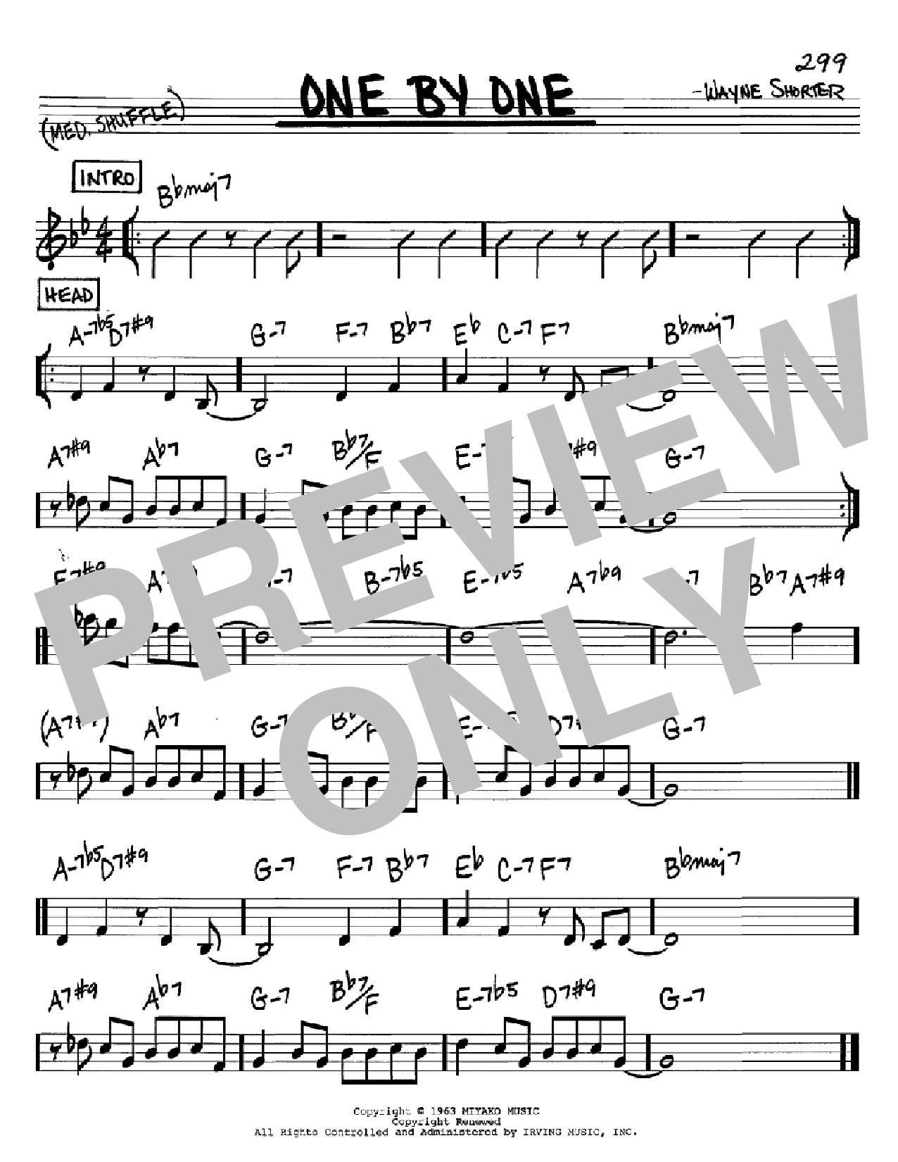 Download Wayne Shorter One By One Sheet Music and learn how to play Real Book - Melody & Chords - C Instruments PDF digital score in minutes