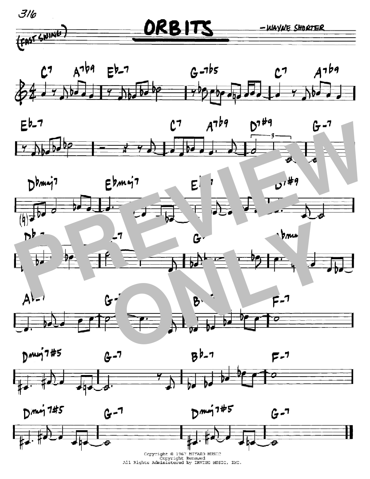 Download Wayne Shorter Orbits Sheet Music and learn how to play Real Book - Melody & Chords - Eb Instruments PDF digital score in minutes