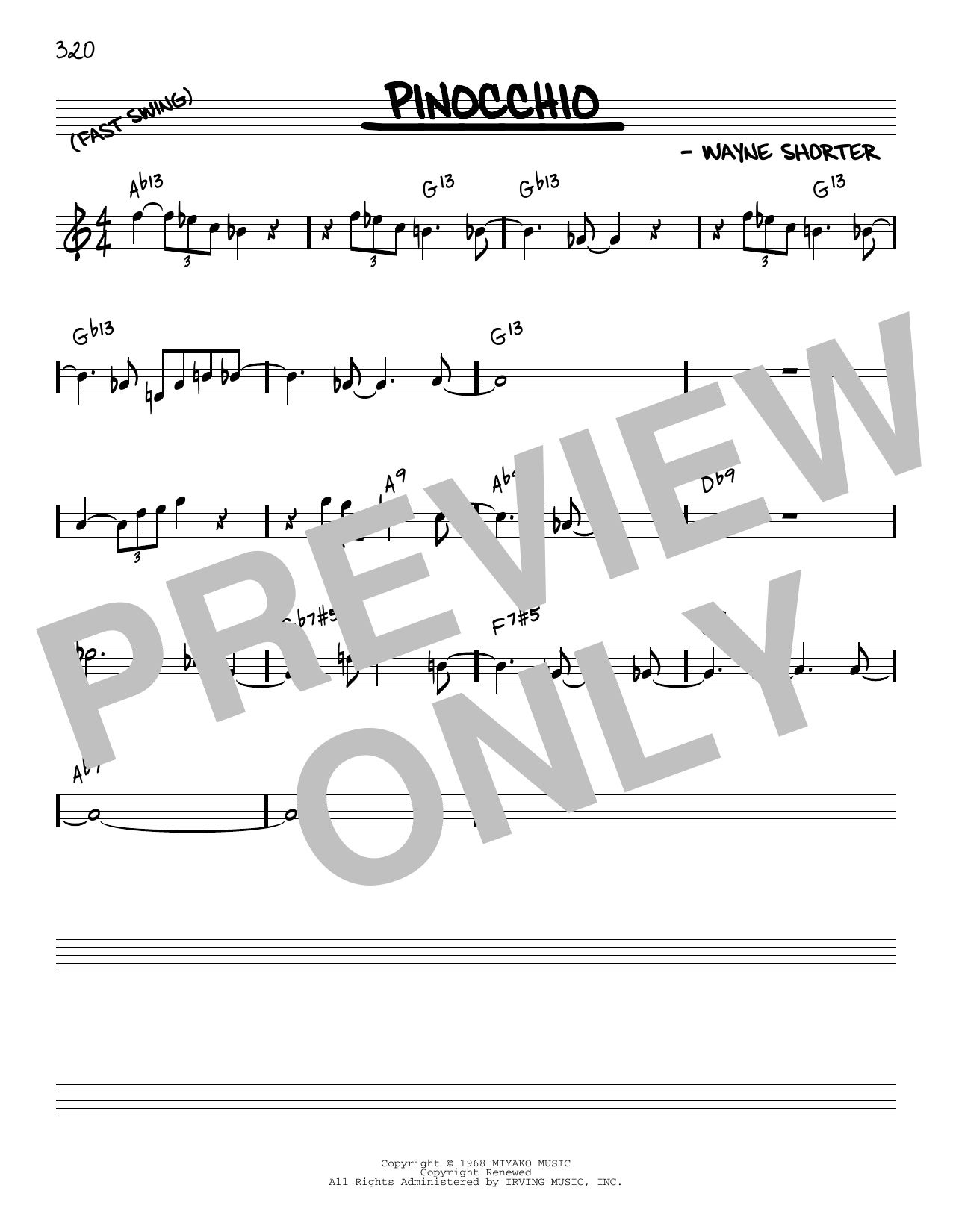 Download Wayne Shorter Pinocchio [Reharmonized version] (arr. Jack Grassel) Sheet Music and learn how to play Real Book – Melody & Chords PDF digital score in minutes